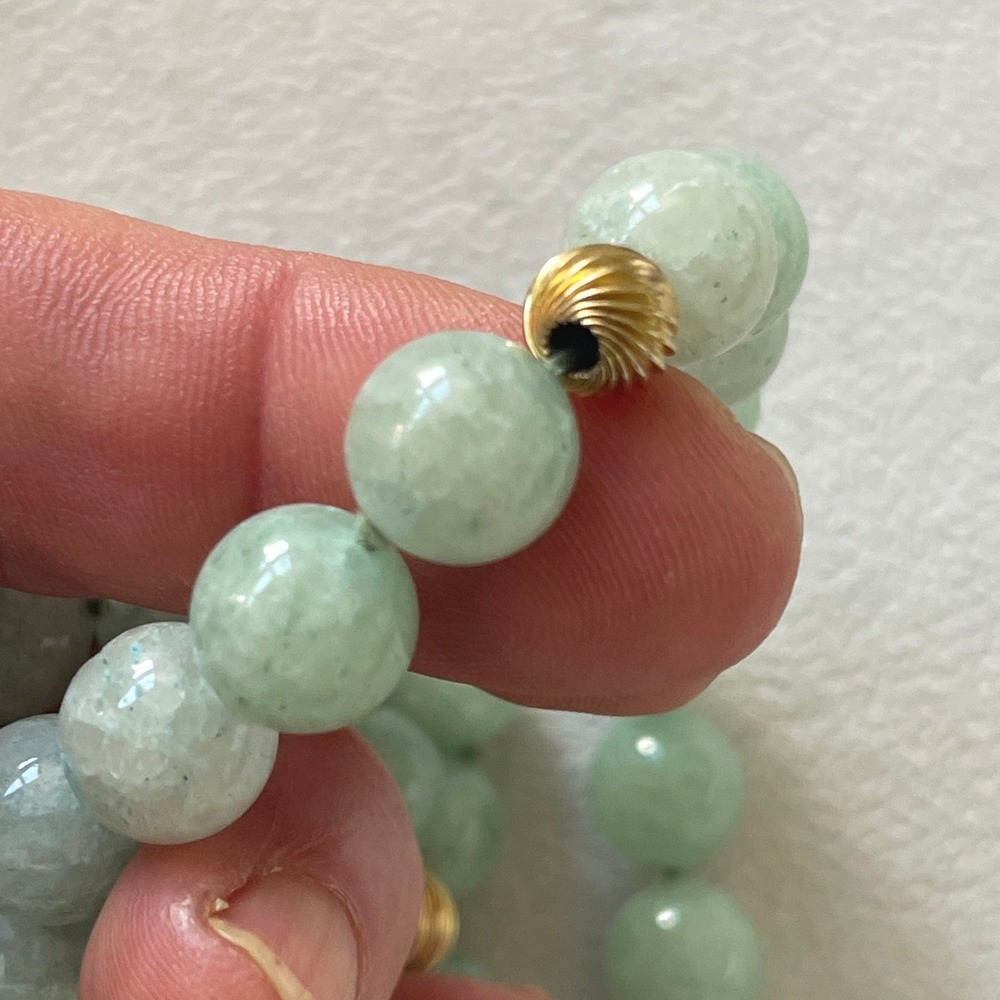 Vintage Aventurine Bead Necklace 32" Endless Strand Gold Tone Spacers 106g - Picture 6 of 7